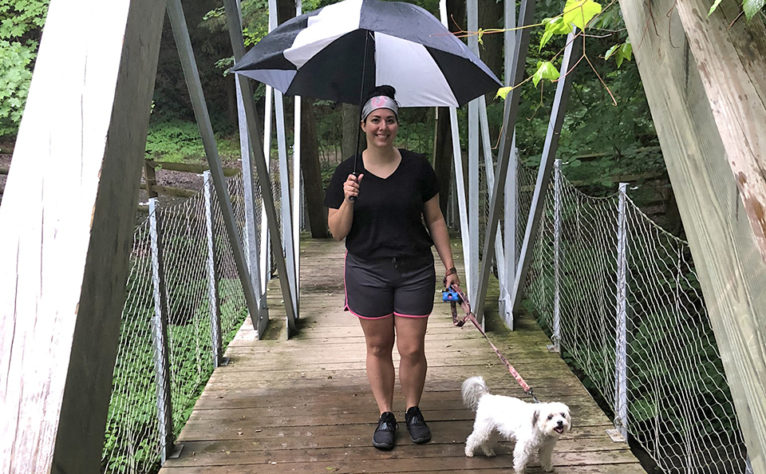 Jessie and dog on a walk